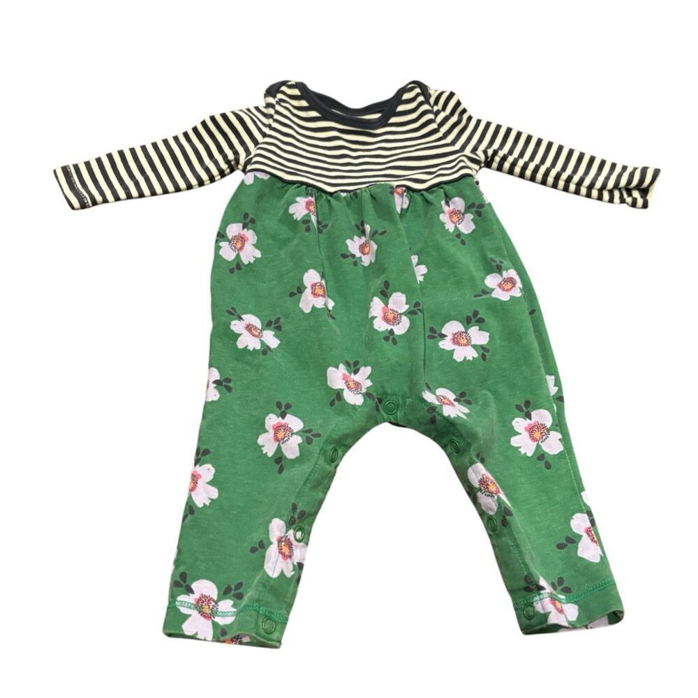 Tea Collection Black Stripe and green floral romper, size 0-3M